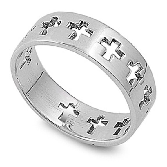 Sterling Silver Cross Band 6mm ( Size 5 to 13)