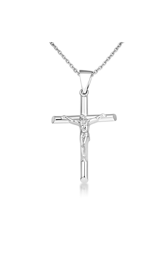 Sterling Silver Cross - Catholic Crucifix Pendant Necklace, 20"