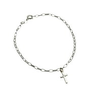 JOYFUL CREATIONS Sterling Silver Cross Charm Bracelet Anklet Italy, 9.5"