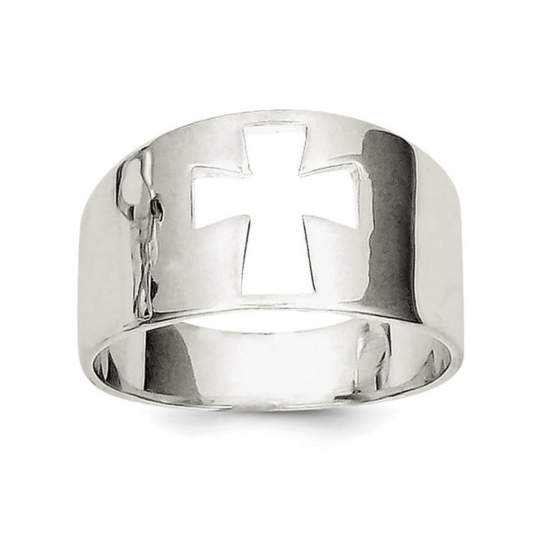 925 Sterling Silver Polished Religious Faith Cross Cutout Ring