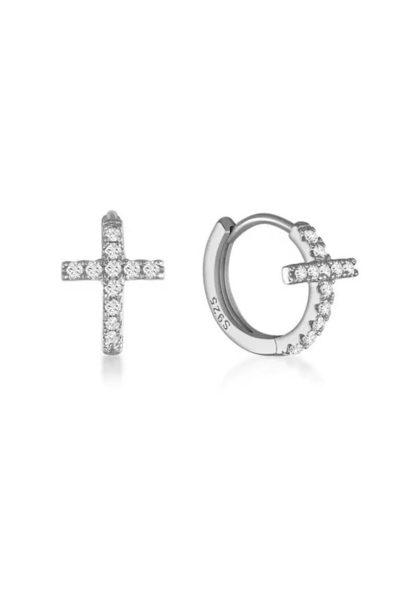 Sterling Silver Cross Hoop Earrings for Women Cubic Zirconia Huggie Earrings Stud Earrings Jewelry Gifts