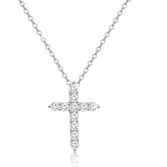 Sterling Silver Cross Necklace Gold Plated,5A CZ Diamond Infinite Elements,18"+2" Silver Chain,Classic Cross Faith Jewelry Gifts for Daughter Wife