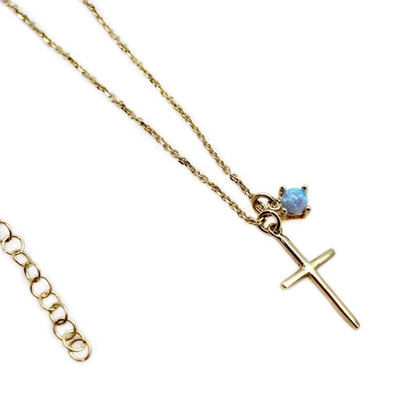 Sterling Silver Cross Necklace With Opal Charm