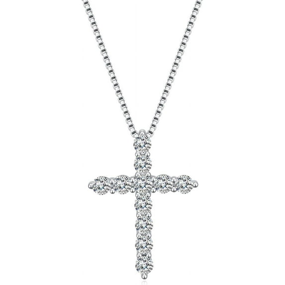Sterling Silver Cross Necklace for Women, Dainty Cubic Zirconia Cross Pendant Necklace