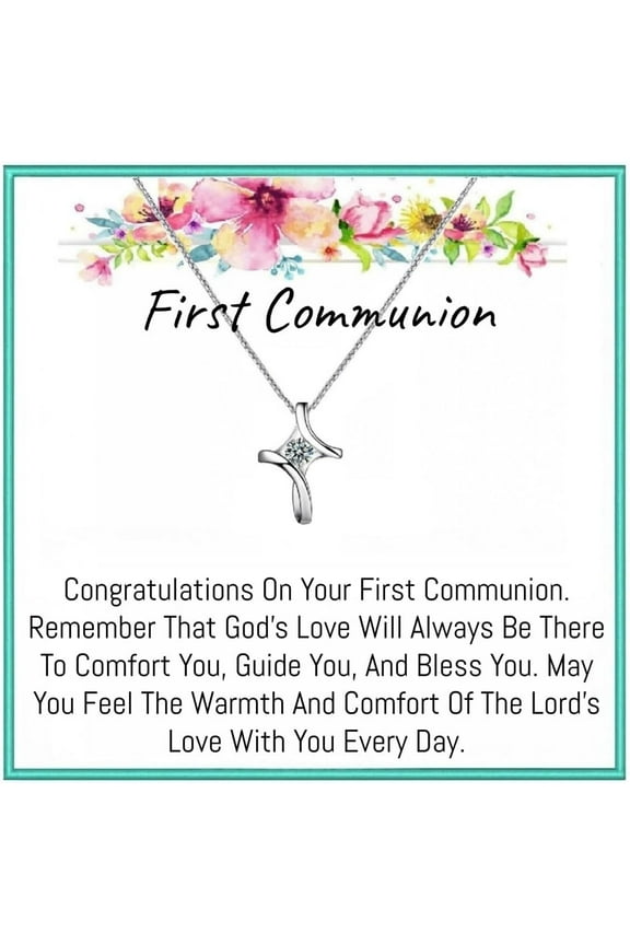 Sterling Silver Cross Necklace for Women, First Communion Gifts, Holy communion, Baptism, Confirmation Gifts
