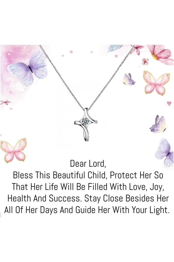 Sterling Silver Cross Necklace for Women, First Communion Gifts, Holy communion, Baptism, Confirmation Gifts