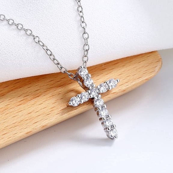 Sterling Silver Cross Necklace with Crystals