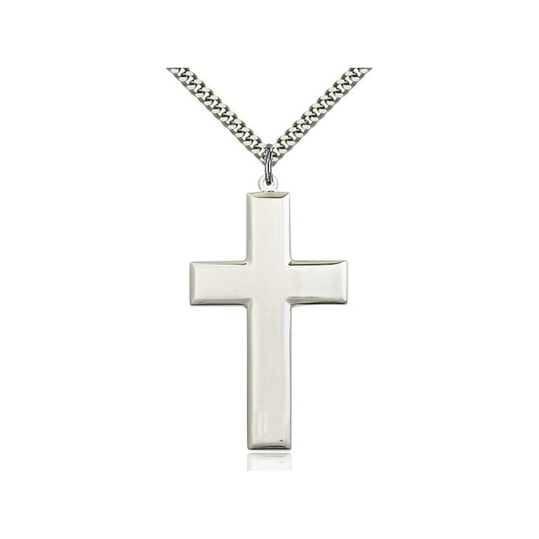 Sterling Silver Cross Pendant 7/8 x inches with Heavy Curb