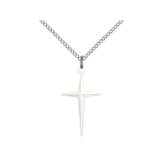 Sterling Silver Cross Pendant 1 x 1/2 inches with Sterling Silver Lite Curb Chain