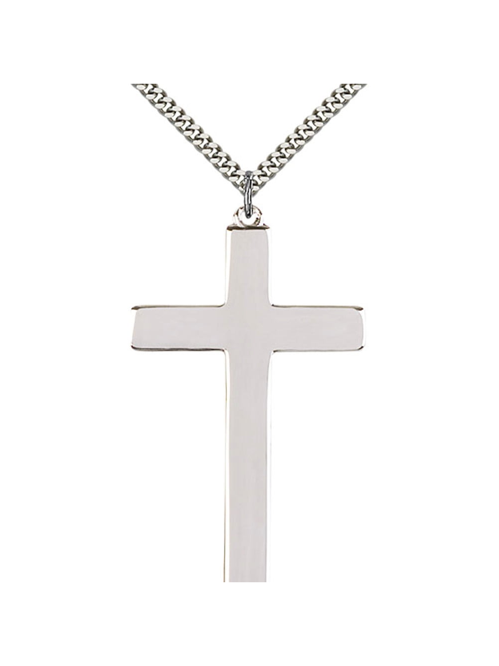 Sterling Silver Cross Pendant 2 1 2 x 1 3 8 inches with Heavy Curb Chain