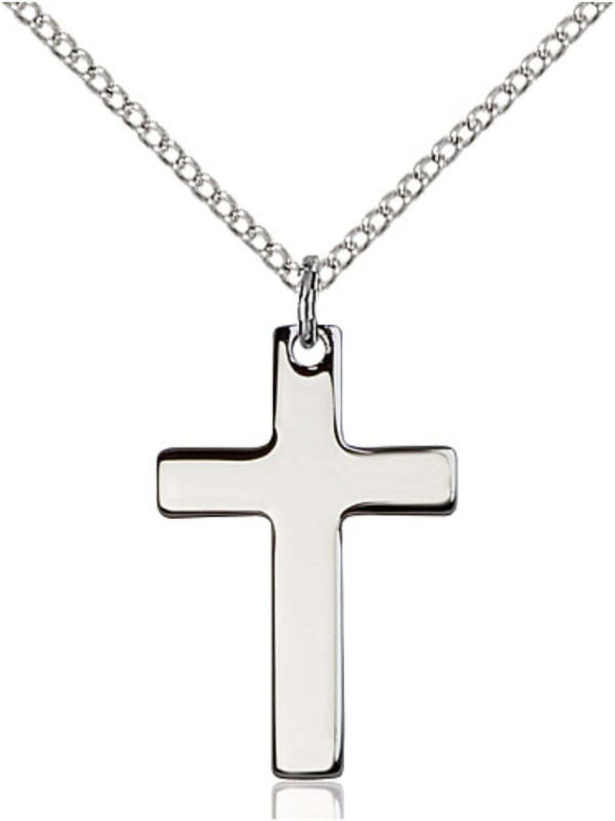 Sterling Silver Cross Pendant 7/8 x 1/2 inches with Sterling Silver Lite  Curb Chain