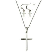 JOYFUL CREATIONS Sterling Silver Cross Pendant, Earrings, Cable Chain Necklace, 16"