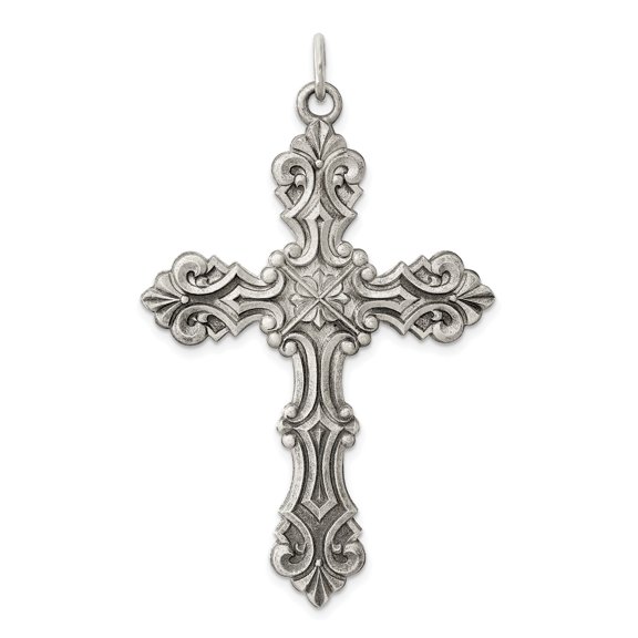 Sterling Silver Cross Pendant Necklace for Men and Women with Baroque Scrollwork Design and Oxidized Finish Symbolizing Faith Spiritual Religious Jewelry