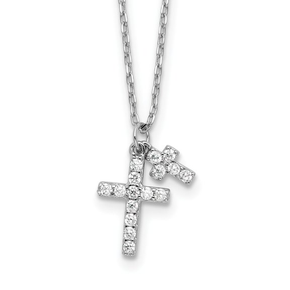 Sterling Silver Cross Pendant Necklace for Men and Women with CZ Accents Dual Layered Faith Charms Tilted and Straight Crosses on Textured Chain Spiritual Jewelry for Daily or Casual Wear