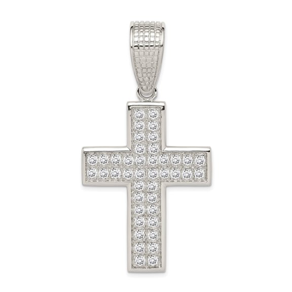 Sterling Silver Cross Pendant Necklace for Men and Women with CZ Stones Textured Bail Modern Religious Fashion Jewelry for Everyday and Statement Wear