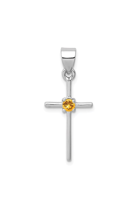 Sterling Silver Cross Pendant Necklace for Men and Women with Citrine Bezel Setting Modern Spiritual Jewelry in Amber Tone Contemporary Faith Symbol Design