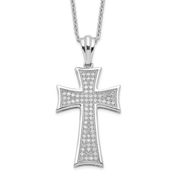 Sterling Silver Cross Pendant Necklace for Men and Women with Clear Stones Flared Arms Medium Chain Religious Jewelry for Everyday Wear Modern Faith Style