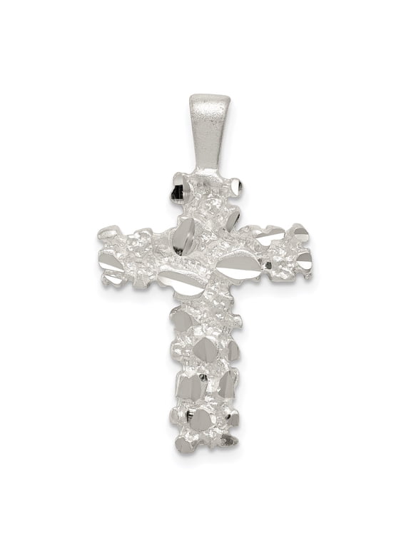 Sterling Silver Cross Pendant Necklace for Men and Women with Diamond Cut Accents Textured Artisan Design Spiritual Faith Jewelry Layered Modern Style Statement Charm Piece