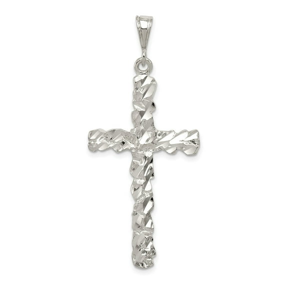 Sterling Silver Cross Pendant Necklace for Men and Women with Diamond Cut Finish Textured Religious Charm Modern Faith Jewelry and Bold Angular Sculptural Design