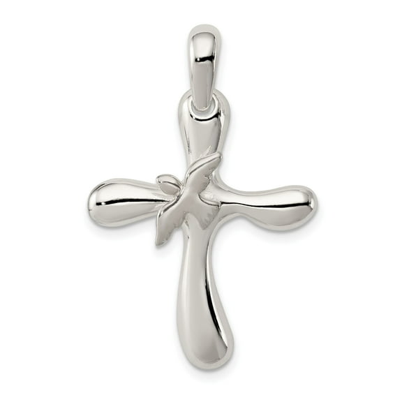 Sterling Silver Cross Pendant Necklace for Men and Women with Dove Charm Symbolizing Faith Peace and Style for Everyday Wear Spiritual Jewelry with Modern Rounded Design
