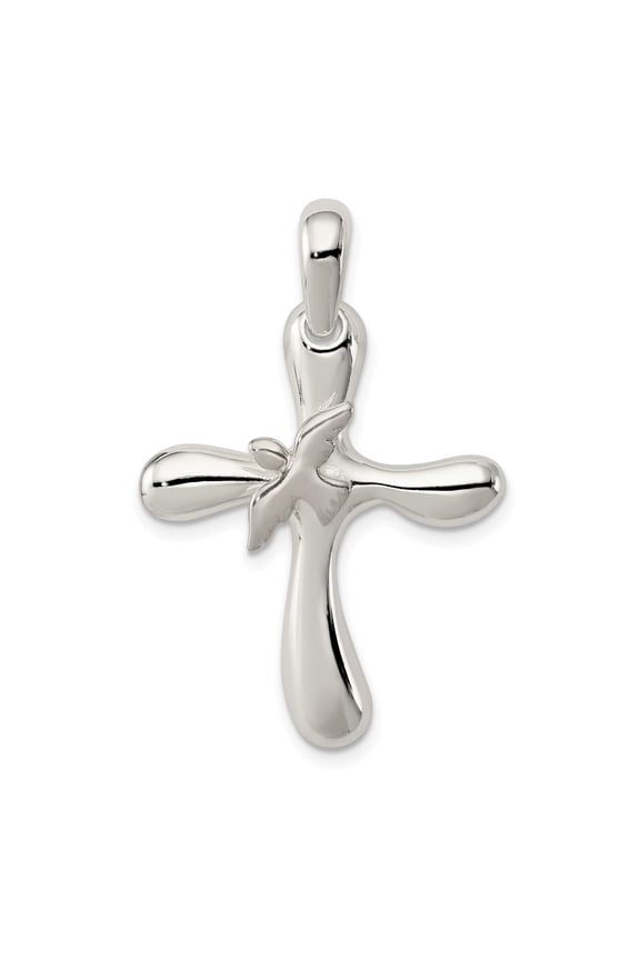 Sterling Silver Cross Pendant Necklace for Men and Women with Dove Charm Symbolizing Faith Peace and Style for Everyday Wear Spiritual Jewelry with Modern Rounded Design