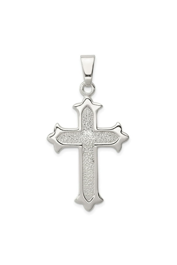 Sterling Silver Cross Pendant Necklace for Men and Women with Fleur Style Heraldic Design Textured Finish Spiritual Jewelry for Daily and Formal Wear Faith and Strength Symbol