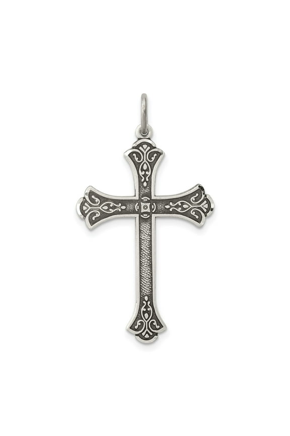 Sterling Silver Cross Pendant Necklace for Men and Women with Gothic Medieval Design Oxidized Finish and Baroque Details Spiritual Religious Jewelry Accessory