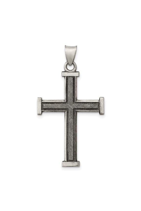 Sterling Silver Cross Pendant Necklace for Men and Women with Oxidized Vintage Latin Design Brushed and Polished Finish Spiritual Rugged Style Bold Textured Religious Charm Jewelry