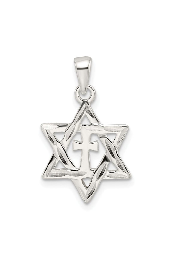 Sterling Silver Cross Pendant Necklace for Men and Women with Polished Religious Charm and Star of David Symbol in Modern Interfaith Spiritual Jewelry Design