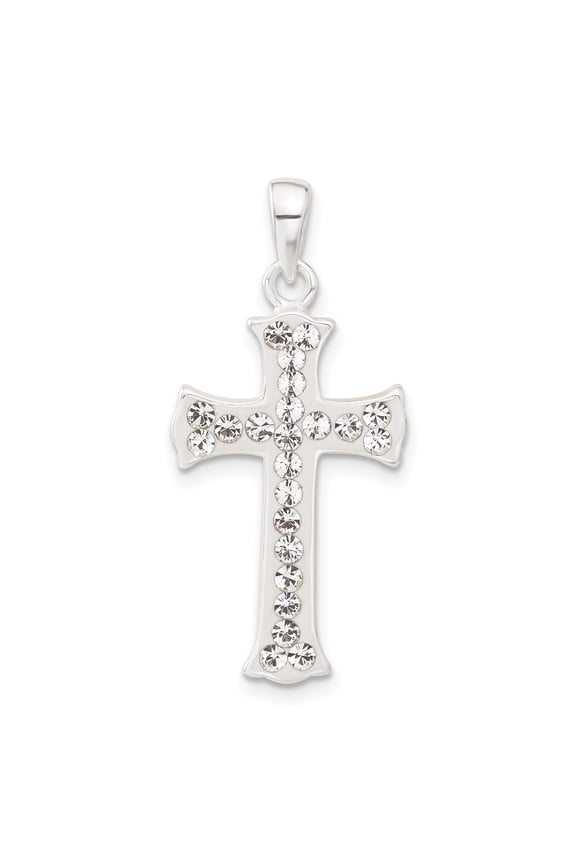 Sterling Silver Cross Pendant Necklace for Men and Women with White Crystal Accent Modern Religious Jewelry Polished Faith Symbol Statement Design Spiritual Accessory for Daily or Formal Wear
