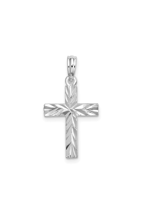 Sterling Silver Cross Pendant Necklace for Men and Women with Diamond Cut Finish in White Gold Tone Religious Modern Faith Jewelry