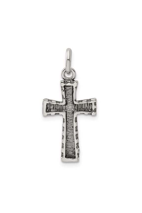 Sterling Silver Cross Pendant Necklace for Men and Women with Hammered Finish Hand-Forged Oxidized Religious Design Spiritual Faith Jewelry Accessory