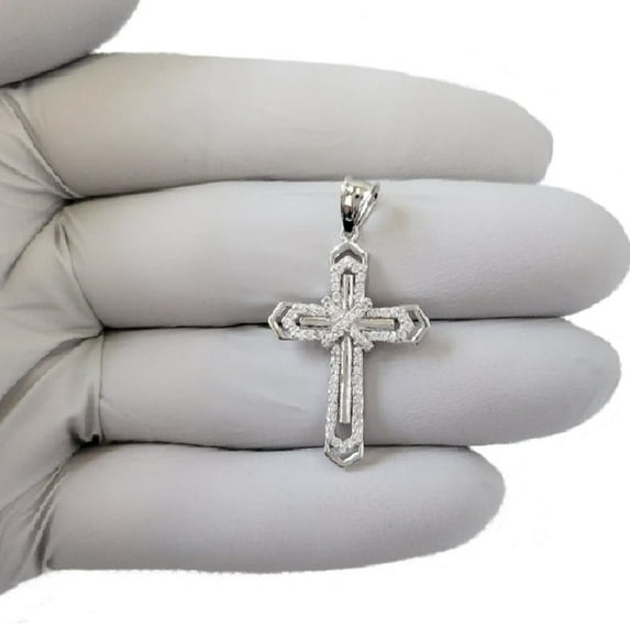 Sterling Silver Cross Pendant Round Cut Moissanite Pendant