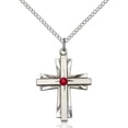 thumbnail image 1 of Sterling Silver Cross Pendant with 3mm July Red Swarovski Crystal 1 X 3/4 inches with 18 inch Sterling Silver Curb Chain, 1 of 1