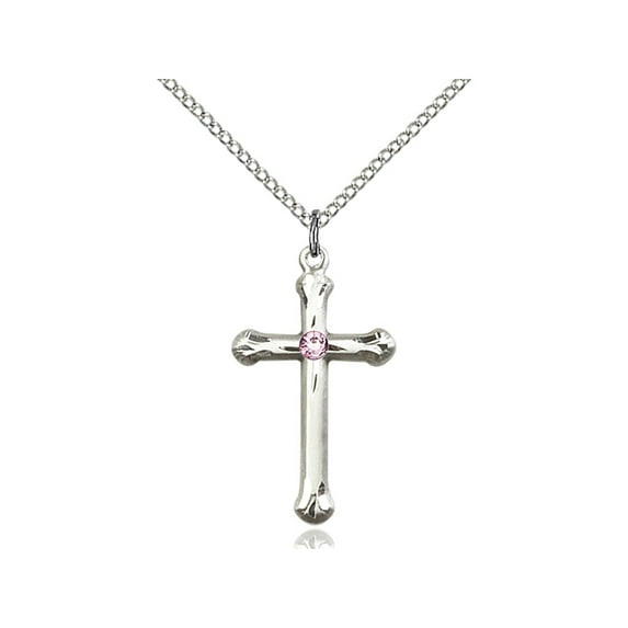 Sterling Silver Cross Pendant with 3mm Light February Purple Swarovski Crystal 1 x 5/8 inches with Lite Curb Chain