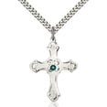thumbnail image 1 of Sterling Silver Cross Pendant with 3mm May Green Swarovski Crystal 1 1/4 x 7/8 inches with Heavy Curb Chain, 1 of 1