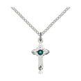 thumbnail image 1 of Sterling Silver Cross Pendant with 3mm May Green Swarovski Crystal 5/8 x 3/8 inches with Sterling Silver Lite Curb Chain, 1 of 1