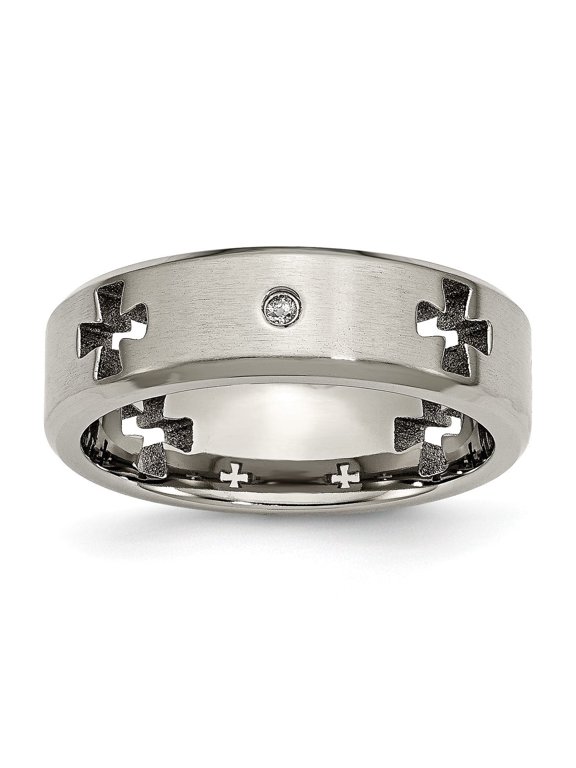 Sterling Silver Cross Ring with Diamond Accent Polished Modern Band Spiritual Design Symbol of Faith and Unity Elegant Cutout Style for Women or Men