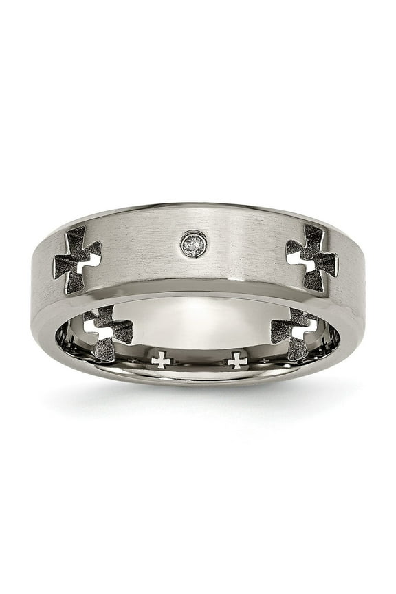 Sterling Silver Cross Ring with Diamond Accent Polished Modern Band Spiritual Design Symbol of Faith and Unity Elegant Cutout Style for Women or Men