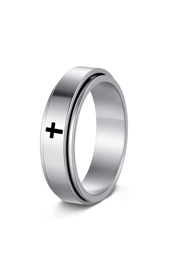 Sterling Silver Cross Spinner Anxiety Ring, 6mm Wide Polished Fidget Band Religious Christian Stress Relief Jewelry for Daily Wear Faith Jewelry Gift for Baptism Birthday Anniversary.