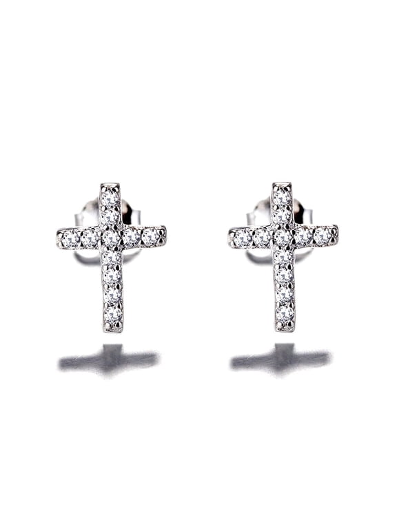 Sterling Silver Cross Stud Earrings with crystals