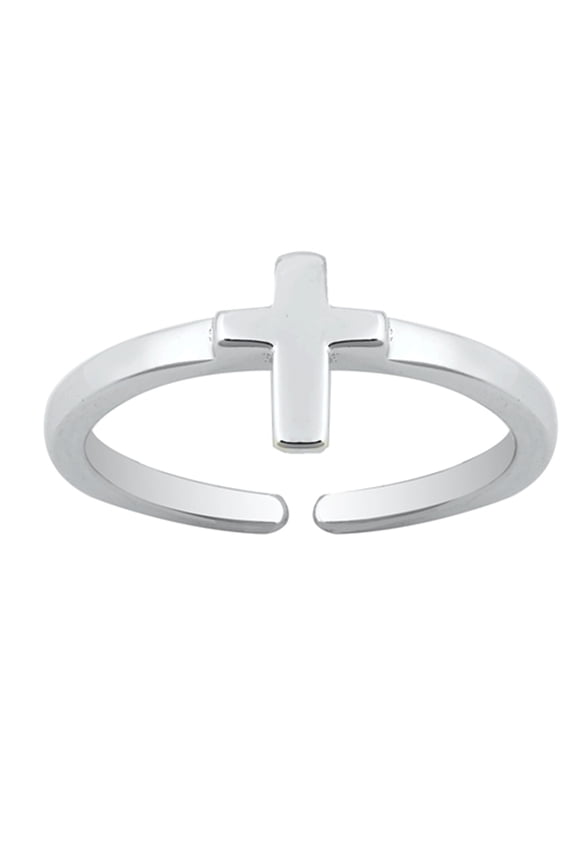 Sterling Silver Cross Toe Ring High Polish Adjustable Midi Band 925 New Jewelry Female Unisex