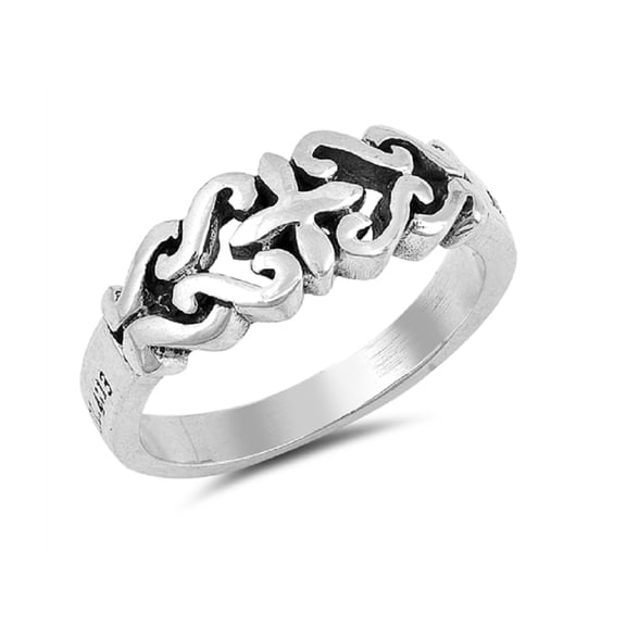 Sterling Silver Cross With Swirl Hearts Sides Ring