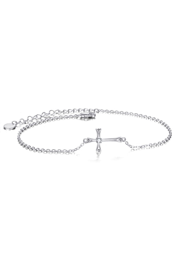 Sterling Silver Cross anklets for Women Daughter Wife Mom Adjustable Chain Foot Ankle Bracelet Summer Jewelry