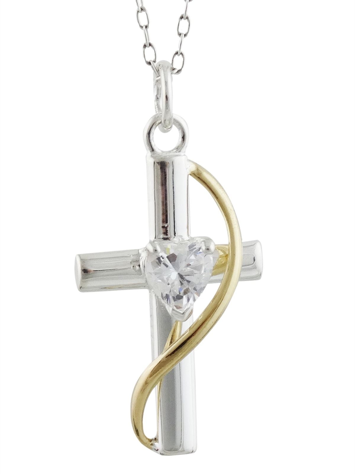 Mom and Three Daughters Woman Sterling Silver Cross and Heart Pendant Necklace 18 Inch Chain main image 1