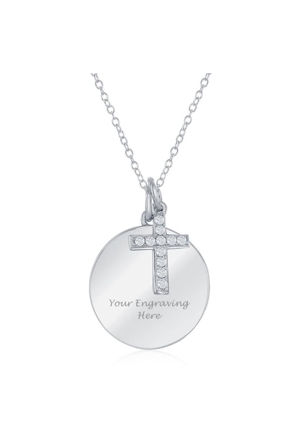 Sterling Silver Cross with Disc Engravable Necklace