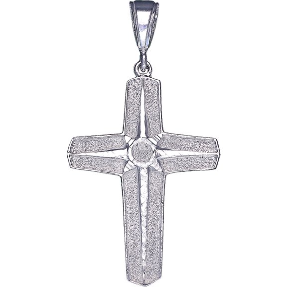 Sterling Silver Cross without Jesus Pendant Necklace with Diamond Cuts and Chain