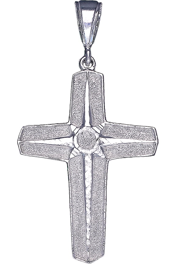 Sterling Silver Cross without Jesus Pendant Necklace with Diamond Cuts and Chain