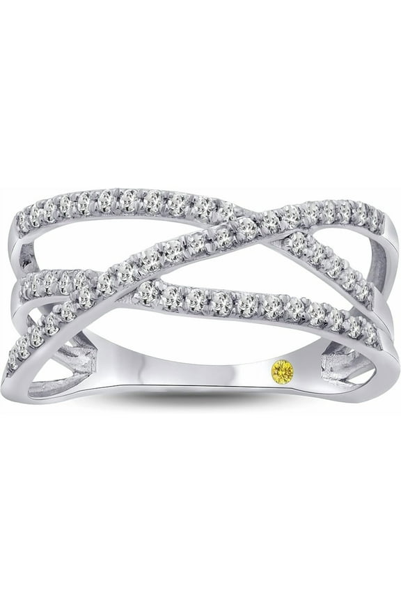 Sterling Silver Crossover Rings for Women | 1/3 Carat Lab Diamond Fashion Band | Ideal Diamond Jewelry Gift for Her | Ring Size 8