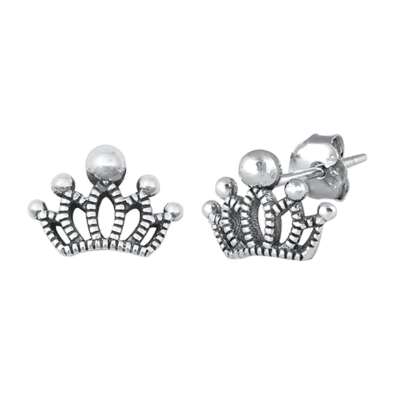 Sterling Silver Crown Elegant Royal Queen King Oxidized Earrings 925 New Jewelry Female Unisex